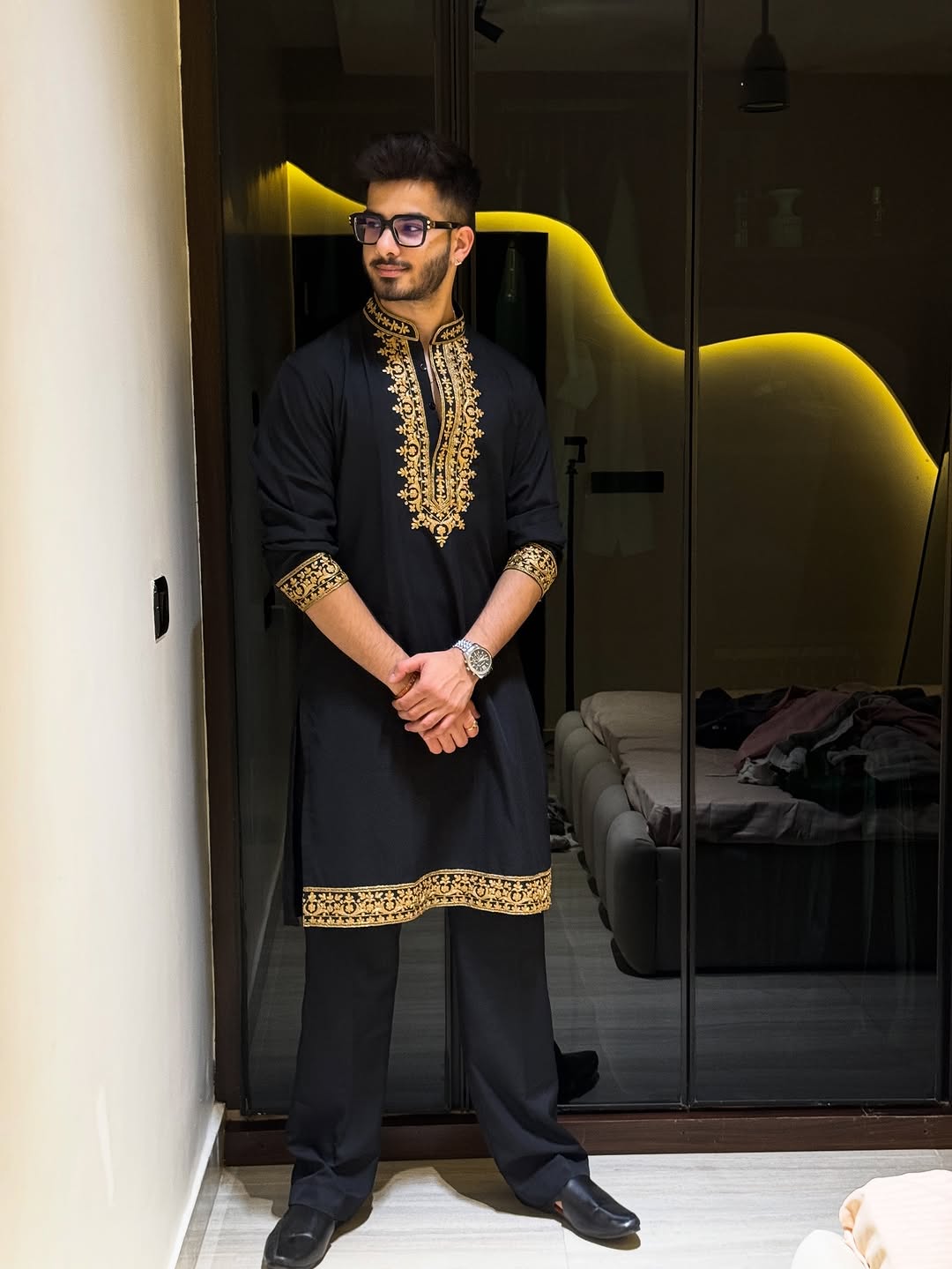 FESTIVAL SPECIAL BLACK EMBROIDERED DESIGNER KURTA PAJAMA SET