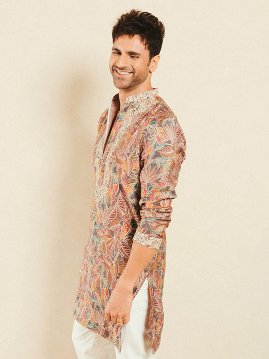 MULTI PRINTED KURTA WITH NECK EMBROIDERY KURTA WITH PAJAMA