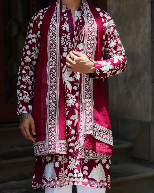 WINE KURTA WITH PANT WITH DUPATTA