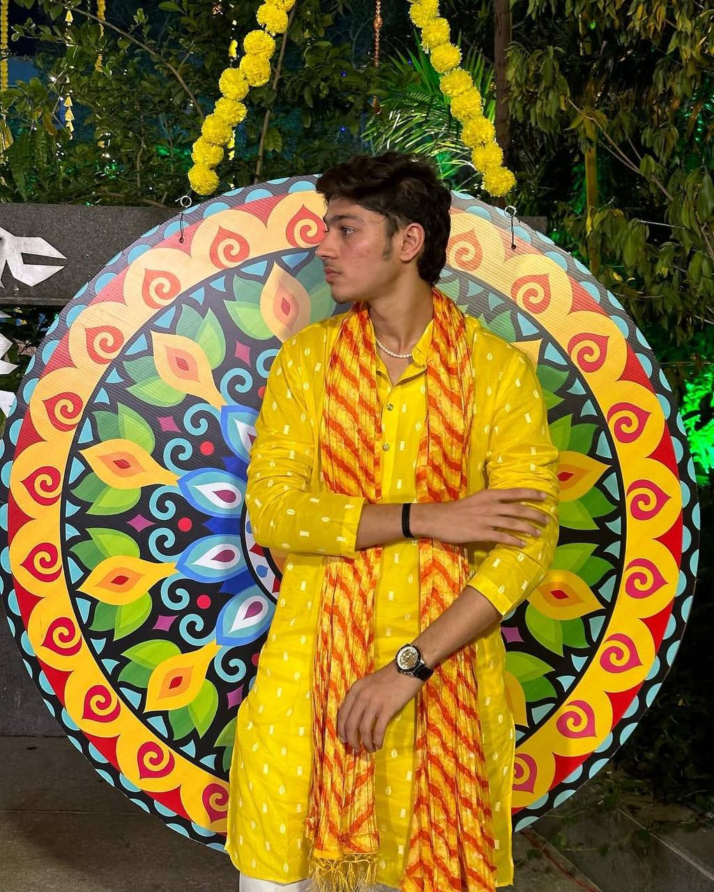 YELLOW PRINTED KURTA PAJAMA WITH DUPATTA SET