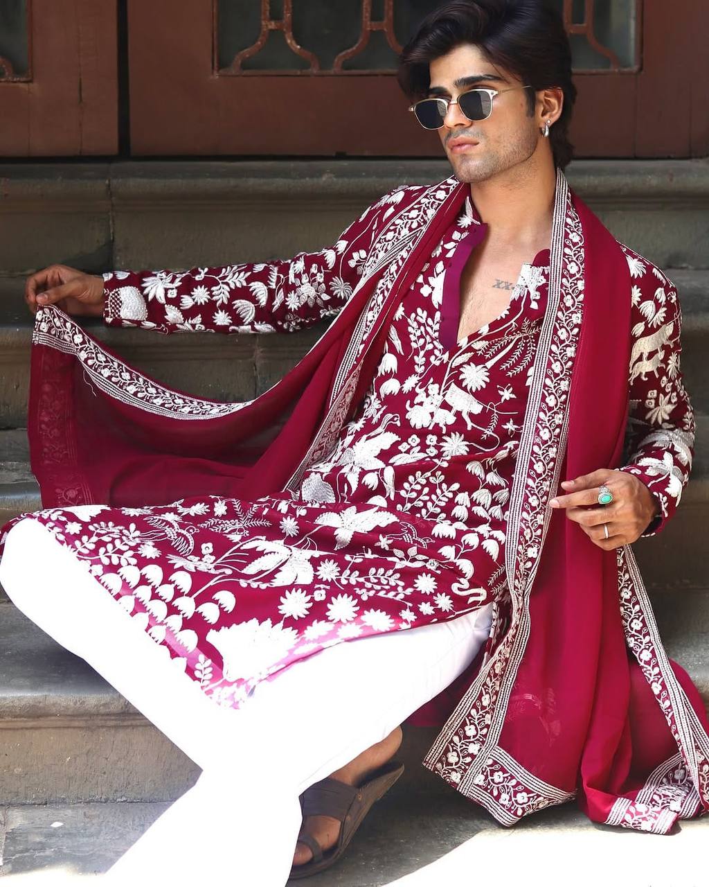 WINE KURTA WITH PANT WITH DUPATTA