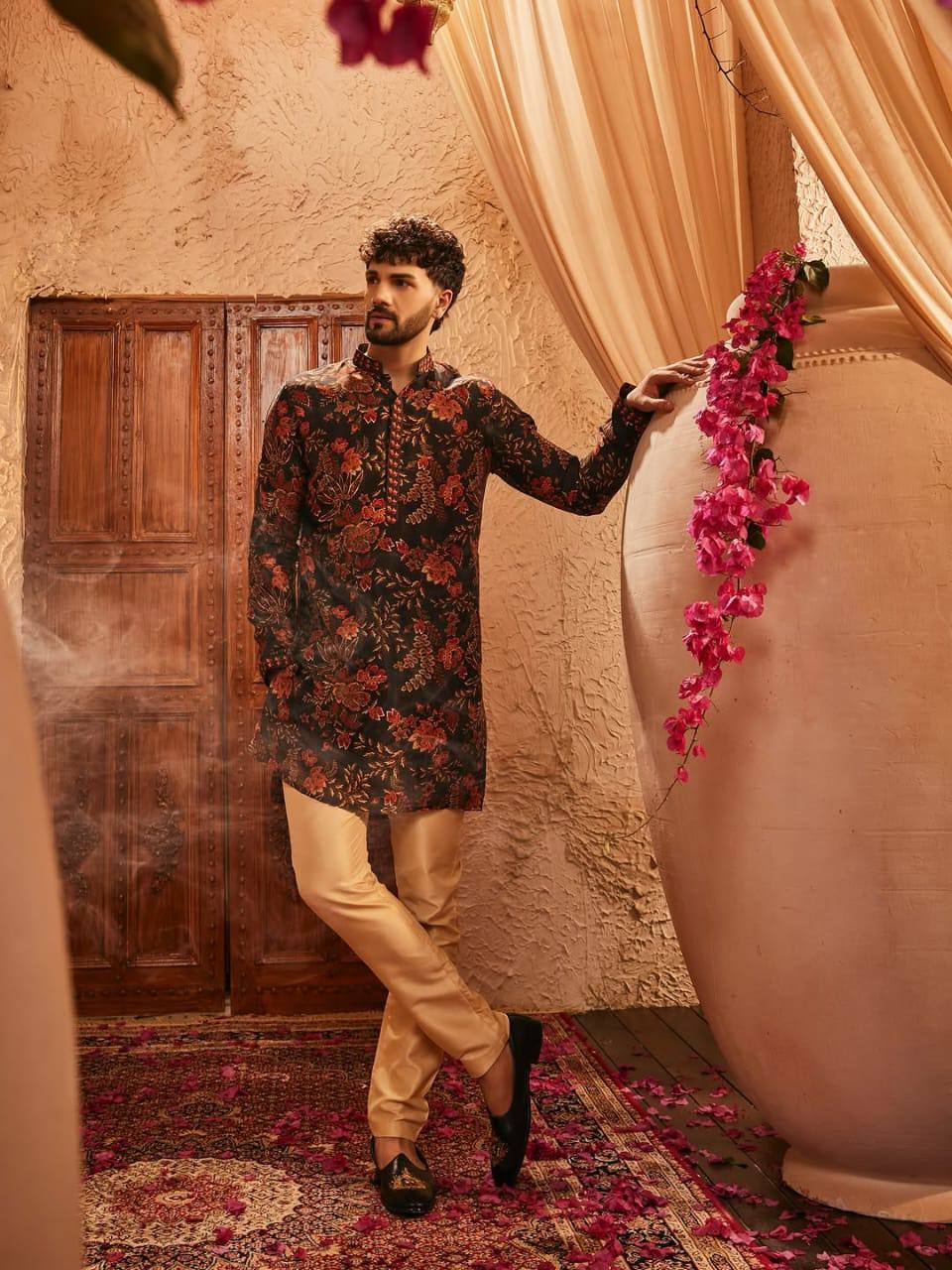 EVAN FLORAL GREEN PRINTED KURTA PAJAMA SET