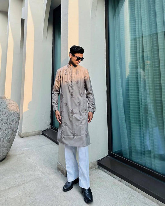 POWDER BLUE EMBRODARY WORK KURTA WITH PAJAMA SET