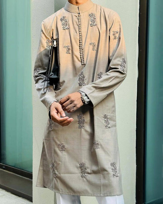 POWDER BLUE EMBRODARY WORK KURTA WITH PAJAMA SET