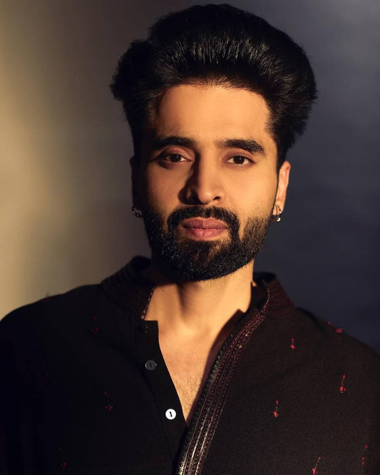 BLACK RED MOTIF EMBROIDERED KURTA WITH BLACK PAJAMA