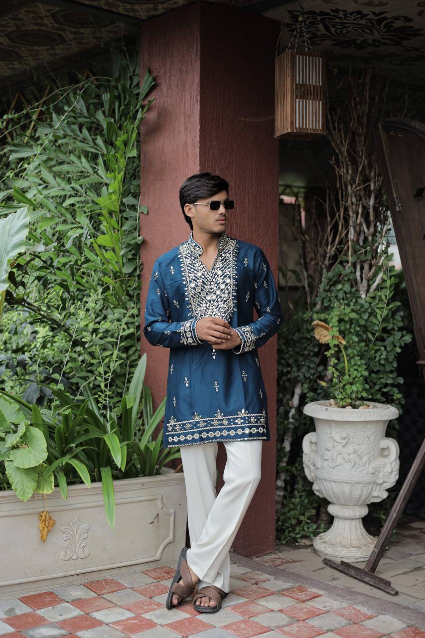 Morepeach V Neck Real Mirror Work Kurta