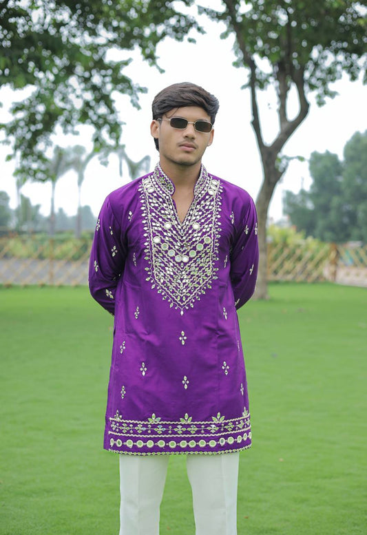 Violet V Neck Real Mirror Work Kurta
