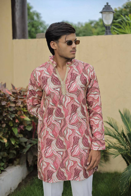 Pink Carnival Position Printed Premium Kurta