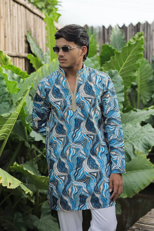 Skyblue Carnival Position Printed Premium Kurta