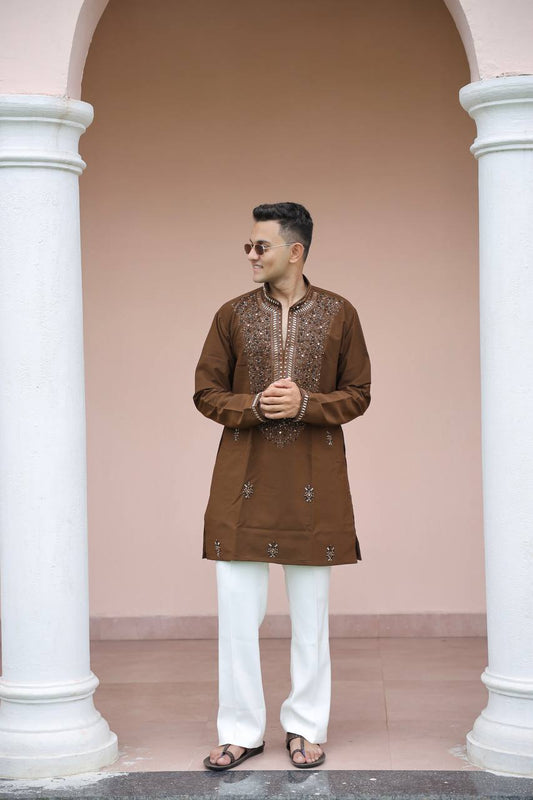 Brown Imperial Bites & Mirror-Work Kurta