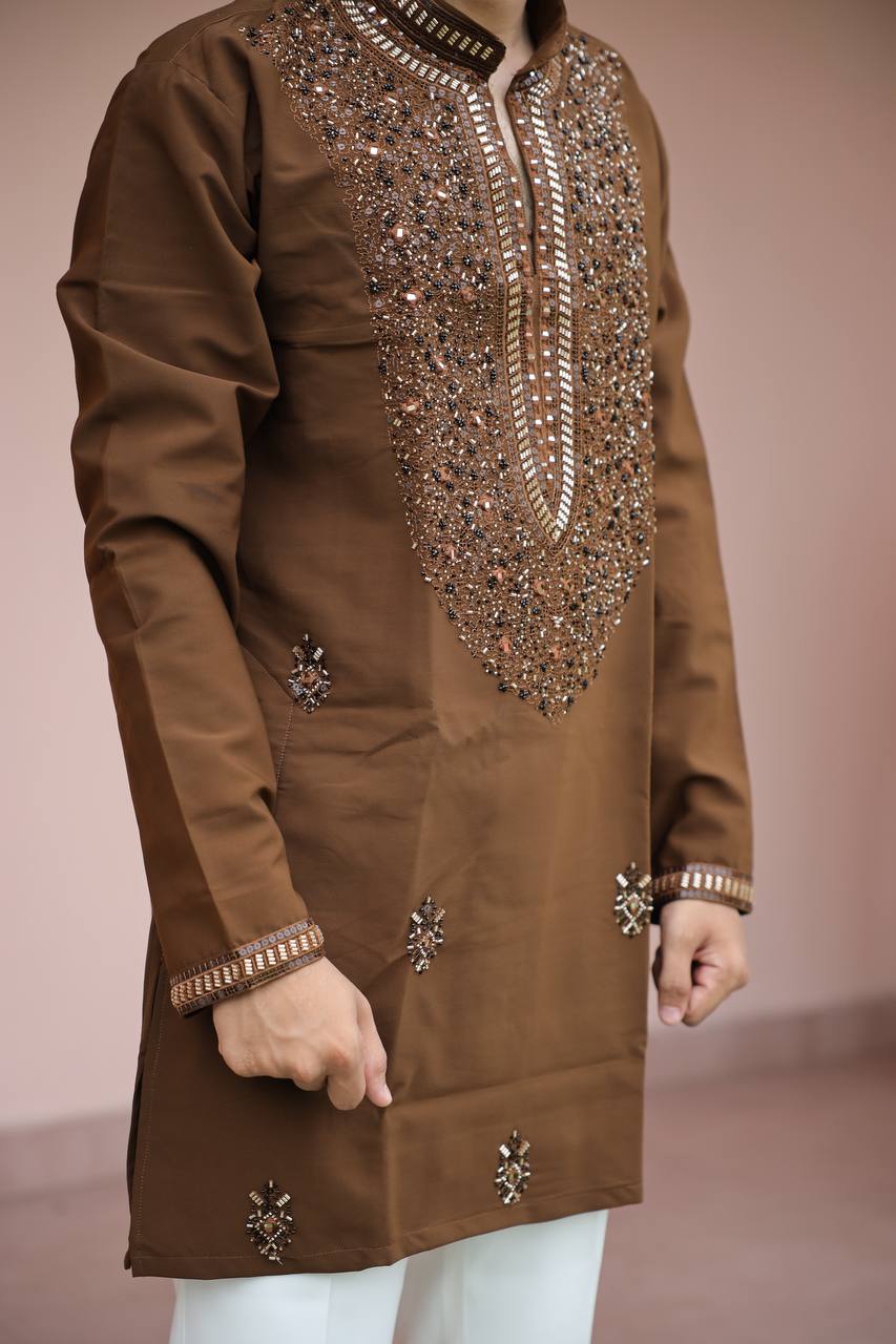 Brown Imperial Bites & Mirror-Work Kurta