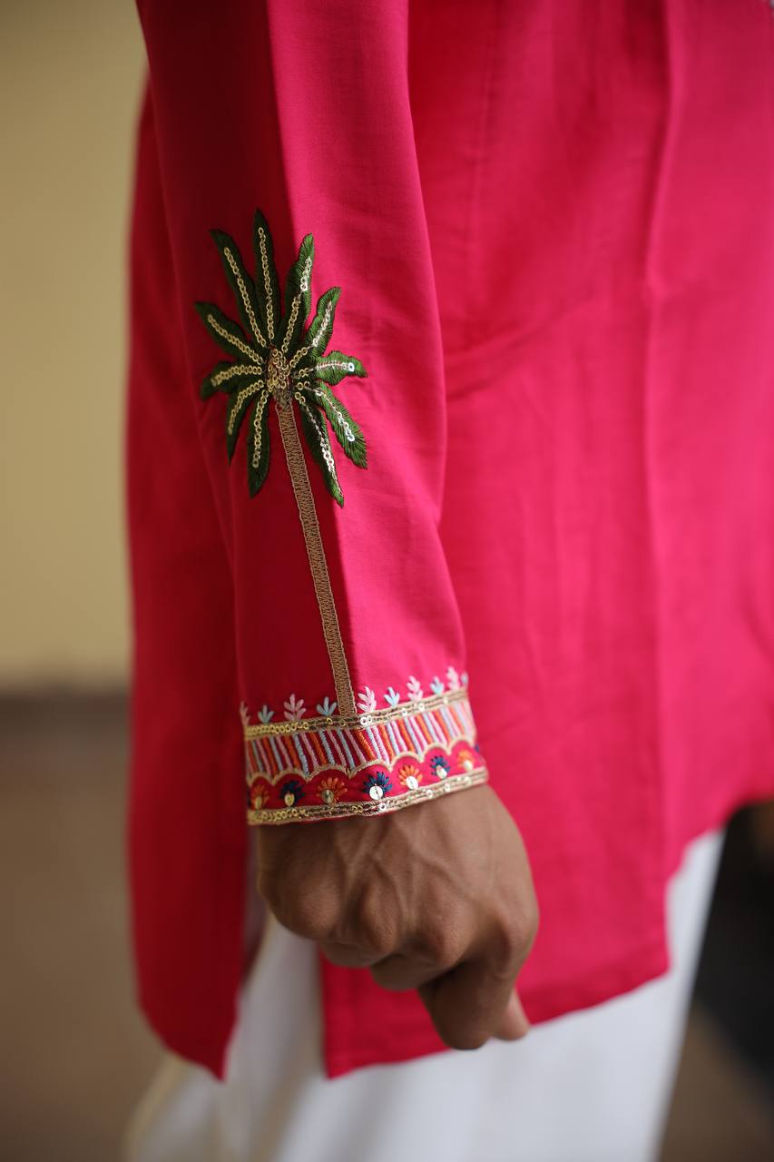 Shrinathji Motifs & Peacock Mirror Embroidered Festive Kurta