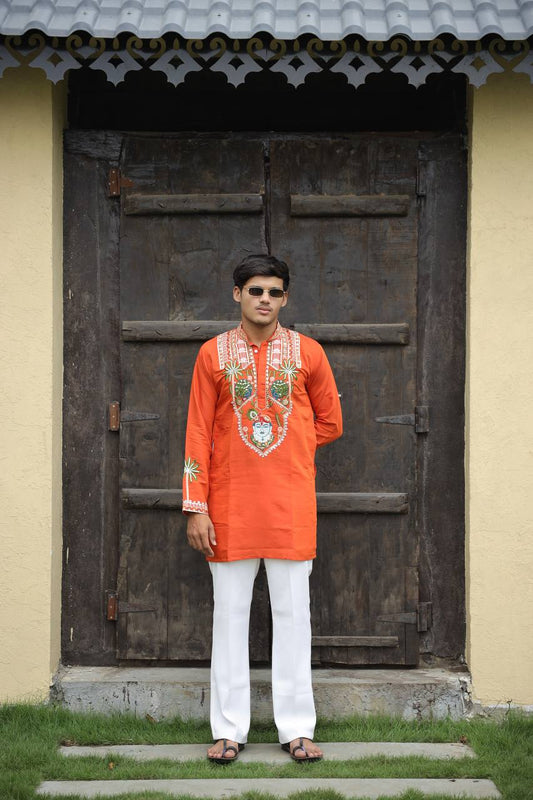 Shrinathji Motifs & Peacock Mirror Embroidered Festive Kurta