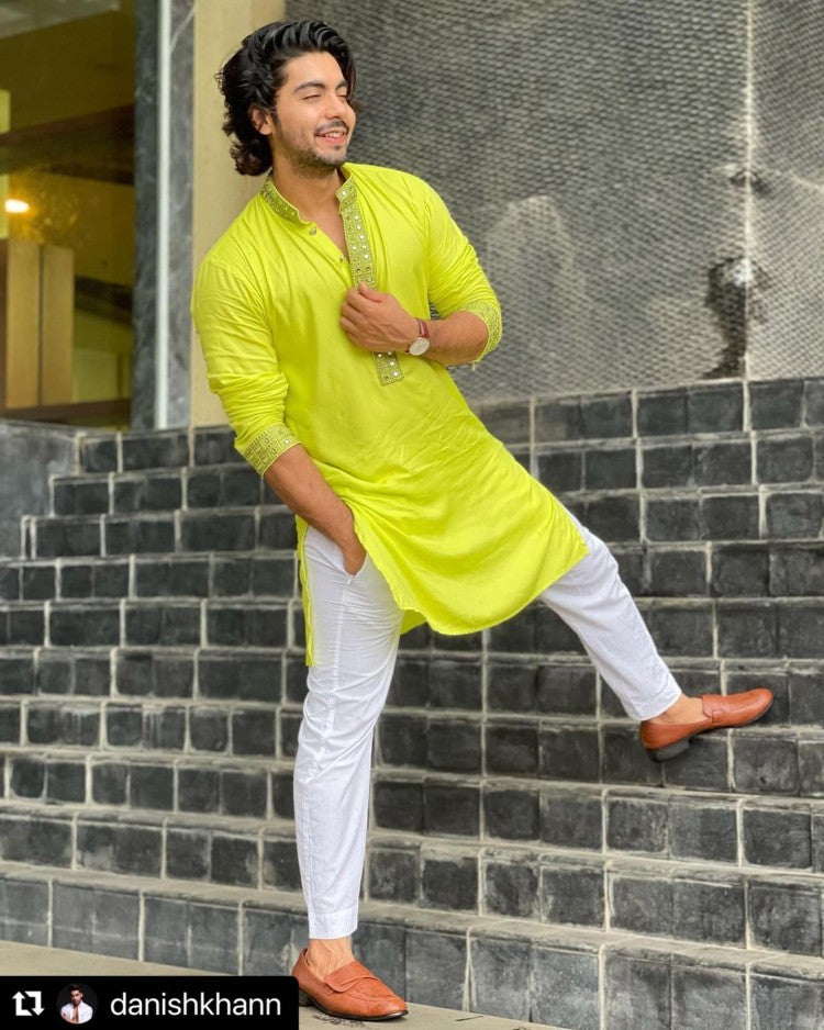 NEON MIRROR WORK KURTA PAJAMA SET FOR MEN'S