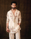 IVORY MULTI  EMBROIDERED KURTA PAJAMA SET FOR MENS