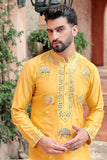 YELLOW FOIL EMBROIDERY WORK KURTA PAJAMA SET FOR MEN'S