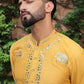 YELLOW FOIL EMBROIDERY WORK KURTA PAJAMA SET FOR MEN'S
