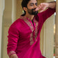 TRENDY PINK NECK EMBROIDERY KURTA PAJAMA SET