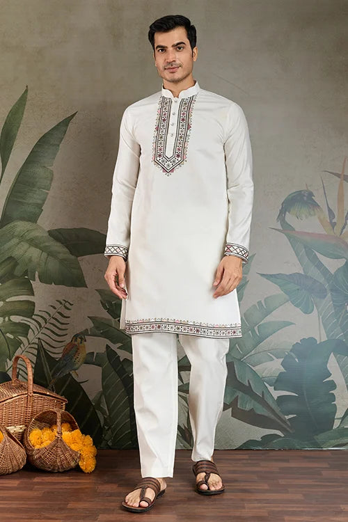 WHITE JACKET STYLE KURTA PAJAMA FULL SET