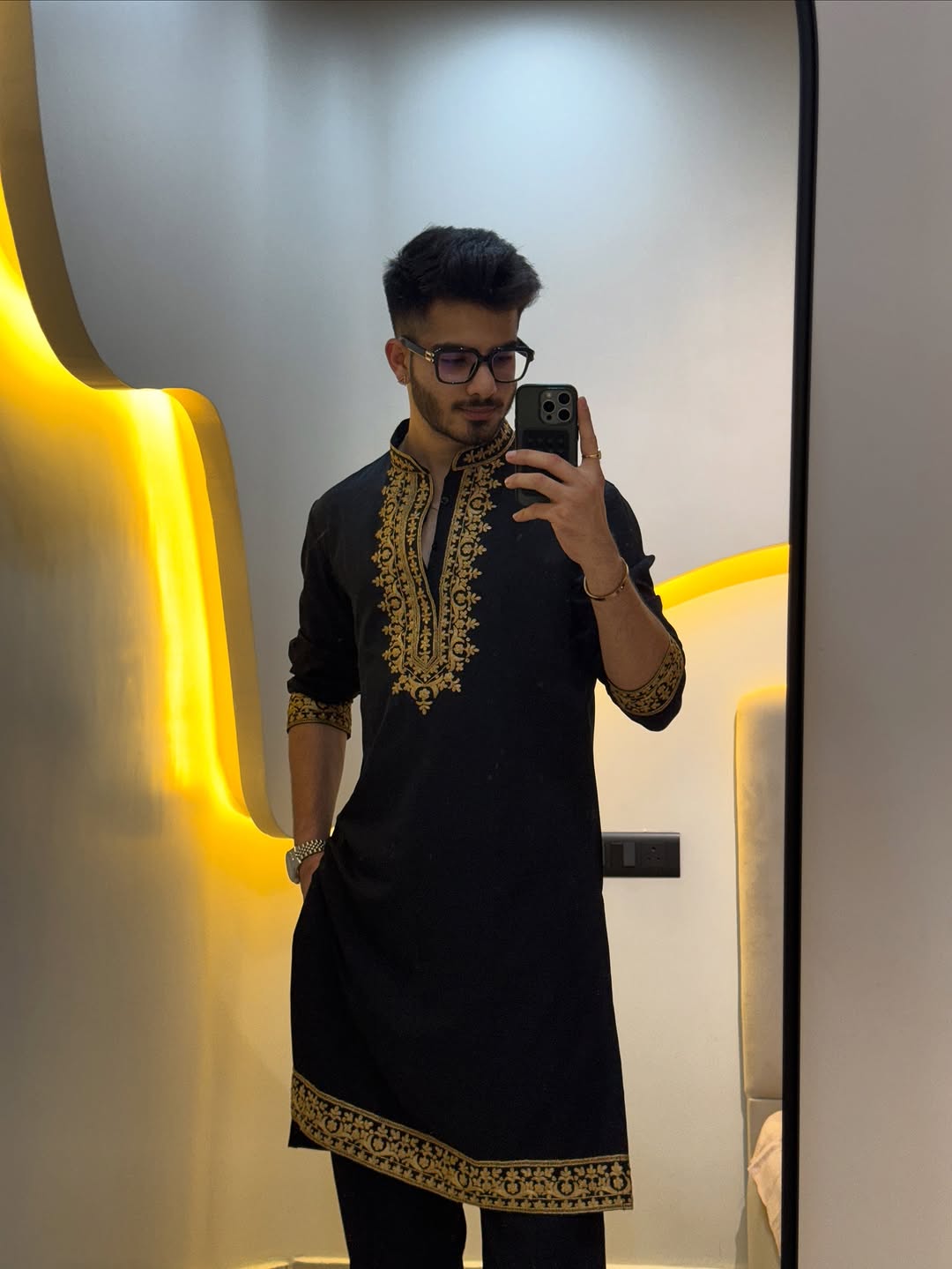 FESTIVAL SPECIAL BLACK EMBROIDERED DESIGNER KURTA PAJAMA SET