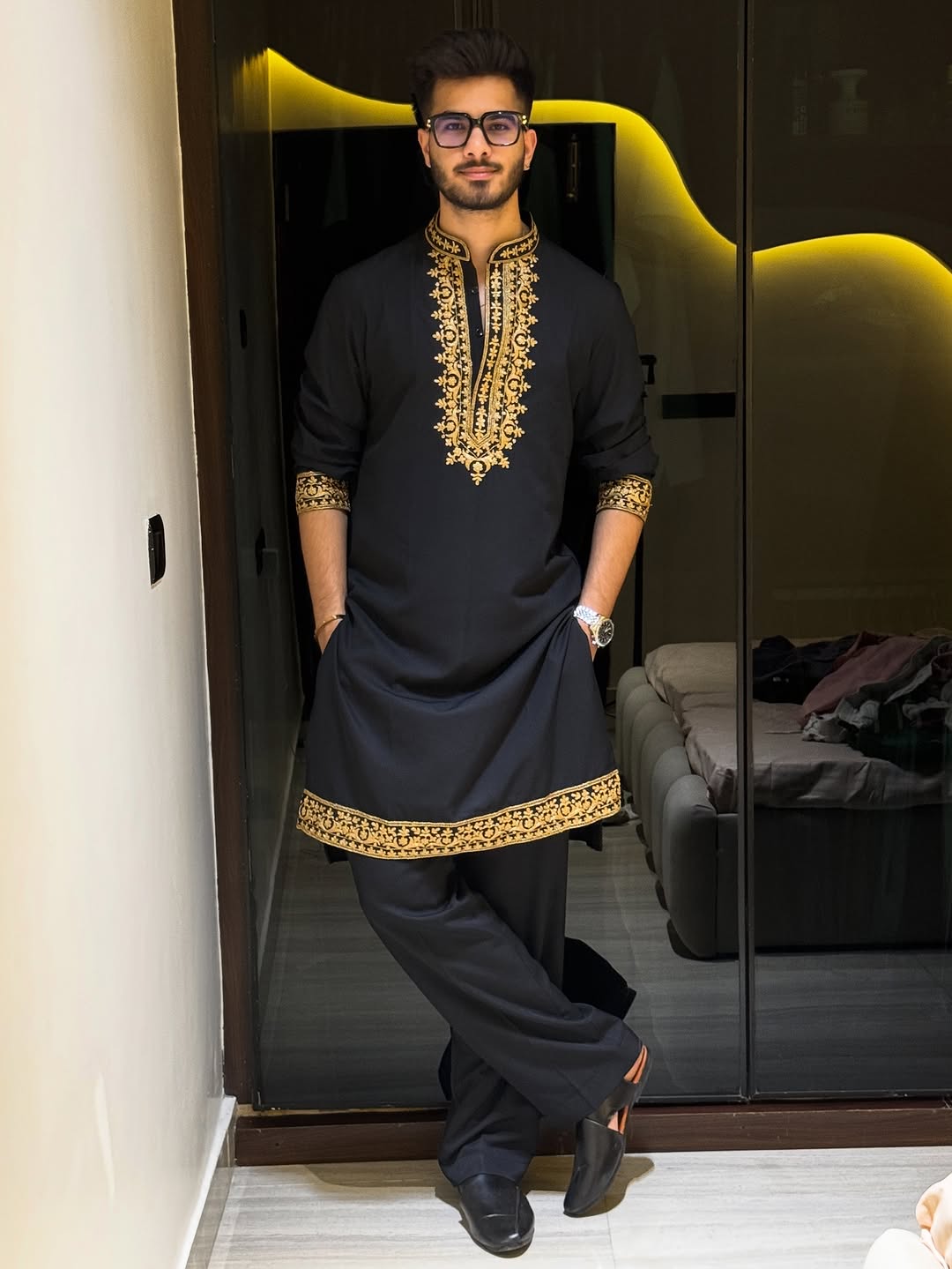 FESTIVAL SPECIAL BLACK EMBROIDERED DESIGNER KURTA PAJAMA SET