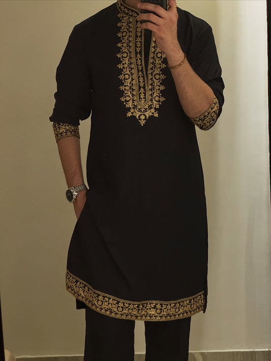 FESTIVAL SPECIAL BLACK EMBROIDERED DESIGNER KURTA PAJAMA SET