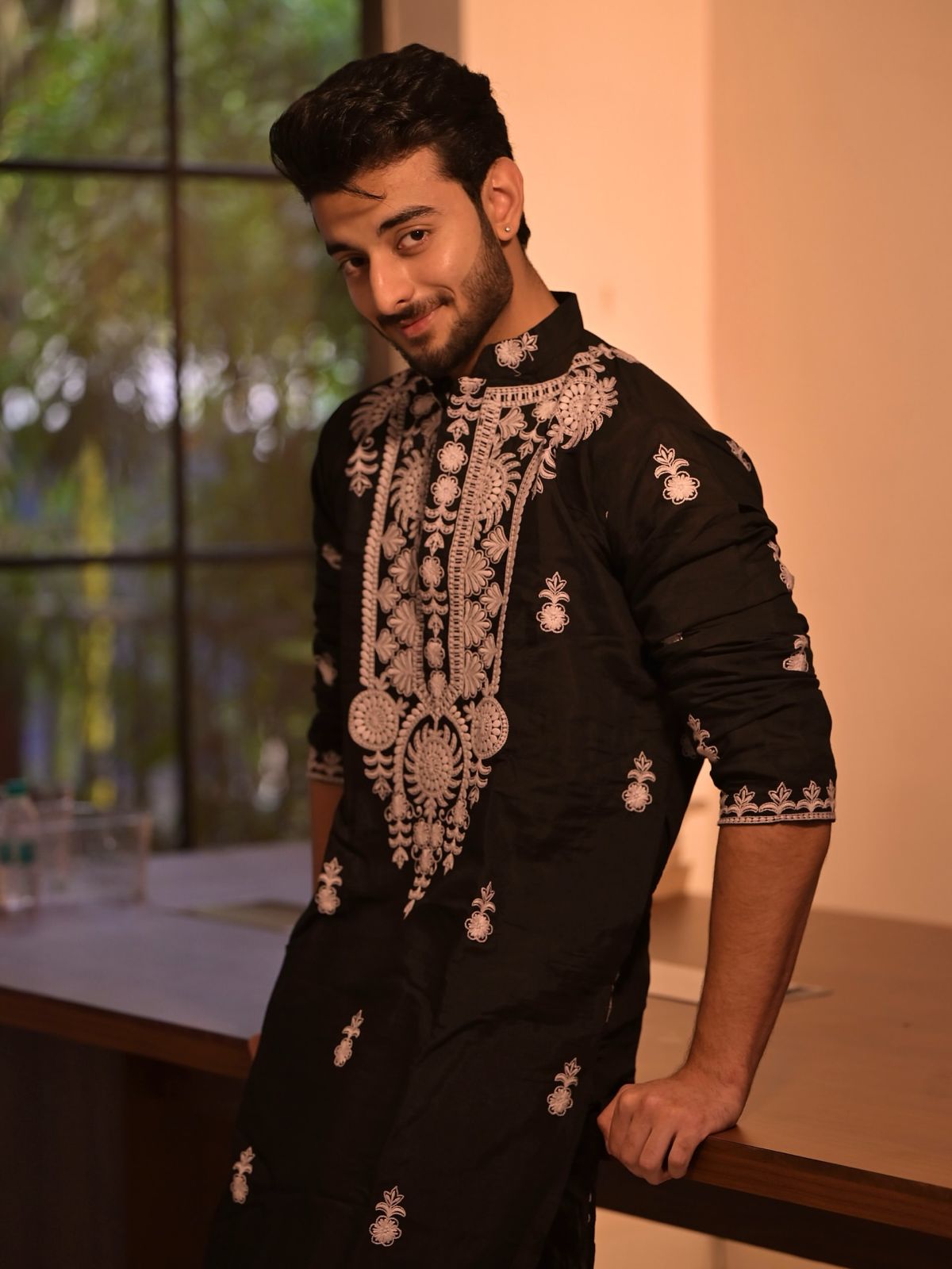 SPECIAL BLACK NECK EMBROIDERED WORK MEN’S KURTA WITH PAJAMA