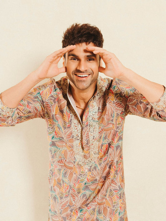 MULTI PRINTED KURTA WITH NECK EMBROIDERY KURTA WITH PAJAMA