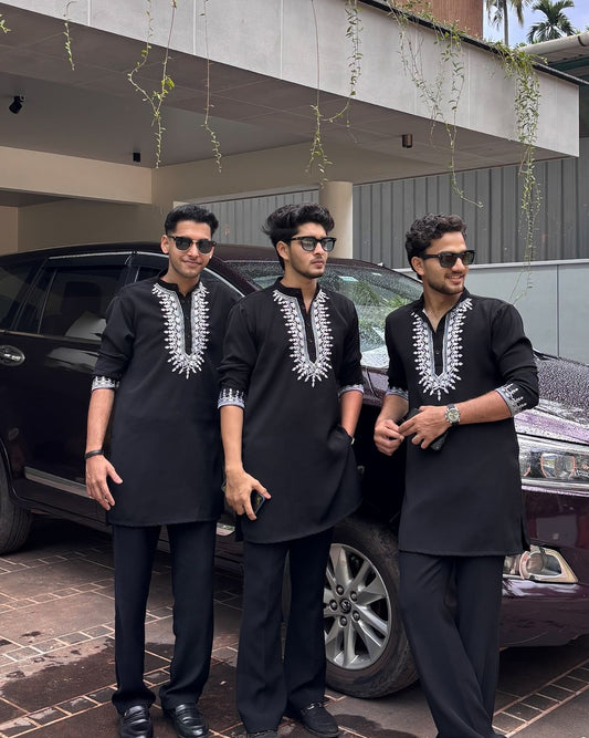 Black Cotton Embroidered Kurta PAJAMA
