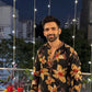 BLACK  FLORAL PRINTED KURTA WITH PAJAMA SET FOR MEN