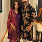 BLACK  FLORAL PRINTED KURTA WITH PAJAMA SET FOR MEN