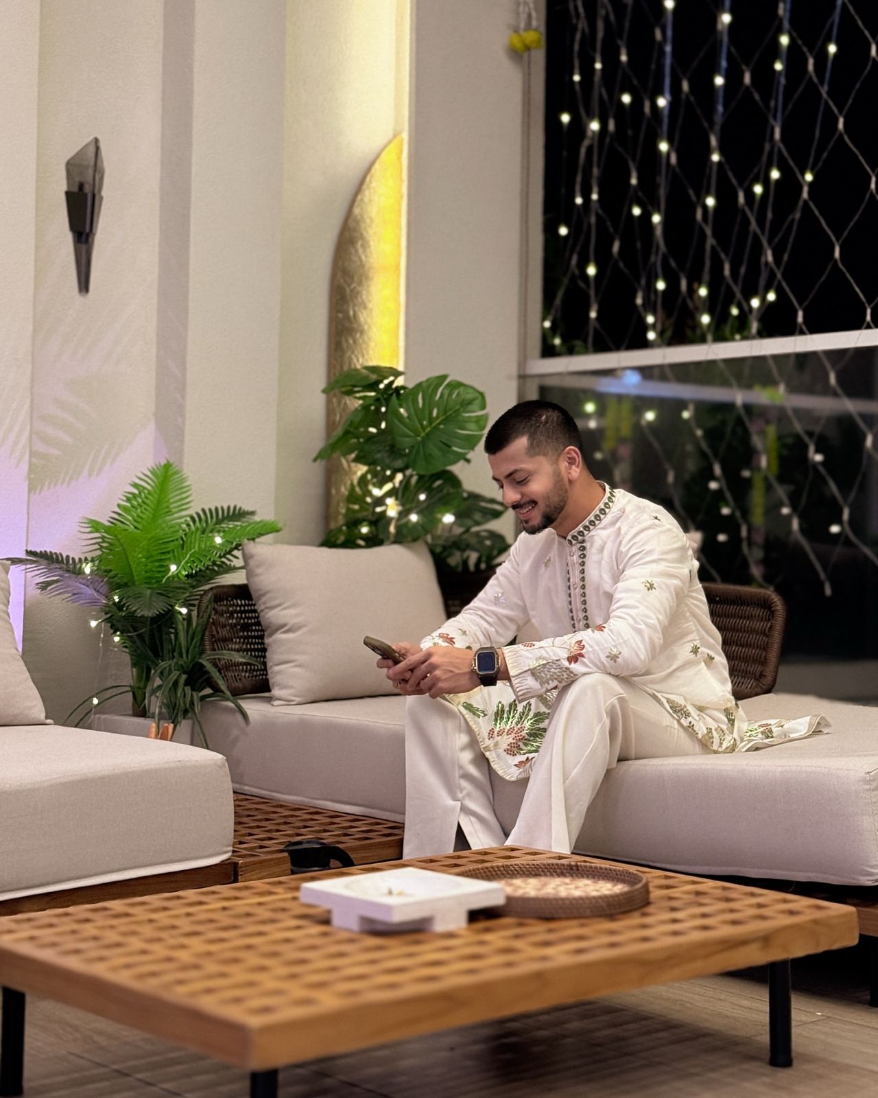 IVORY TREE OF LIFE PEACOCK KURTA PAJAMA SET FOR MEN