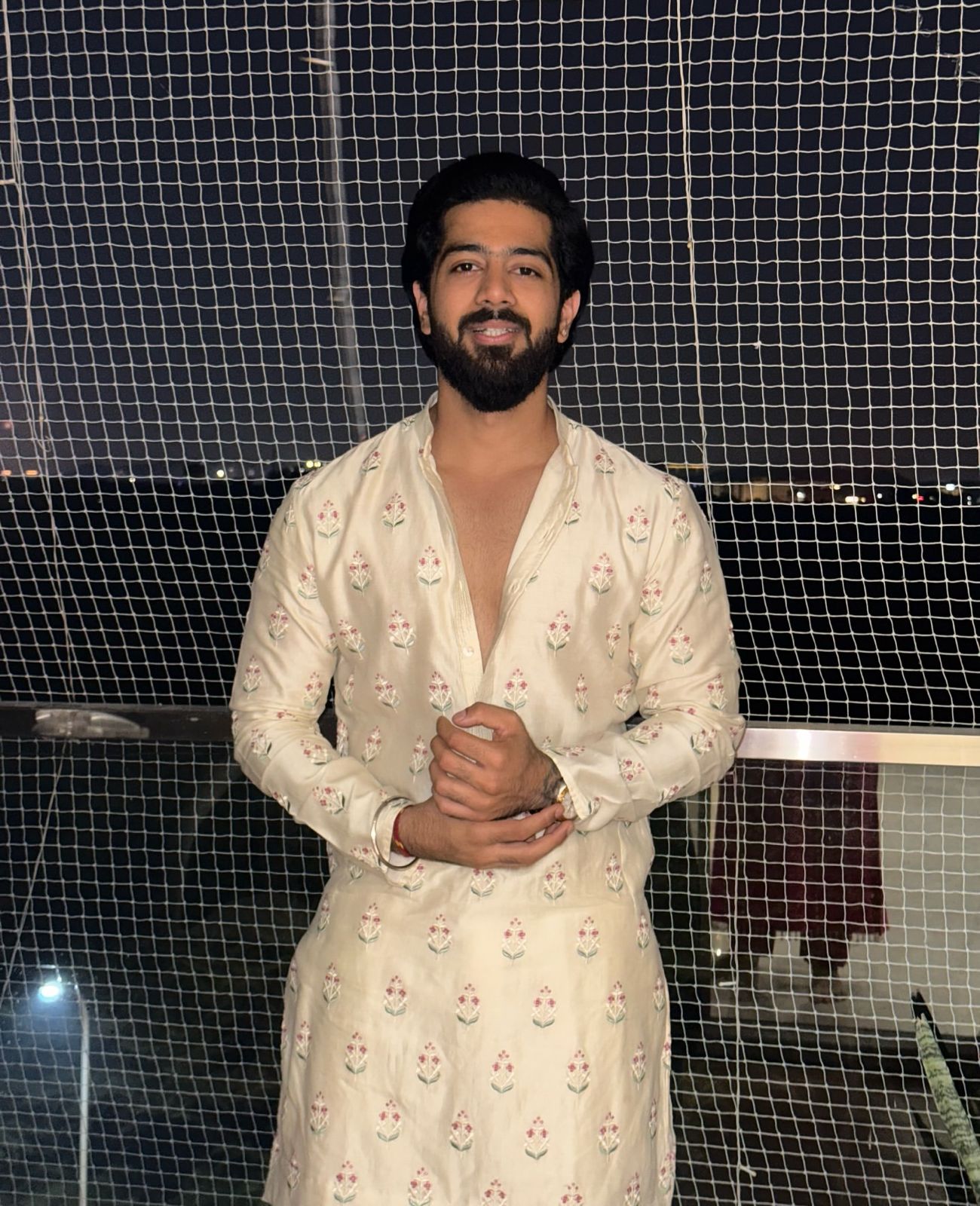 white cotton multi therd embroiderd  work kurta pajama