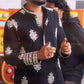 black kurta with  heavy white thread embroidery