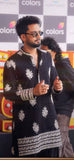 black kurta with  heavy white thread embroidery