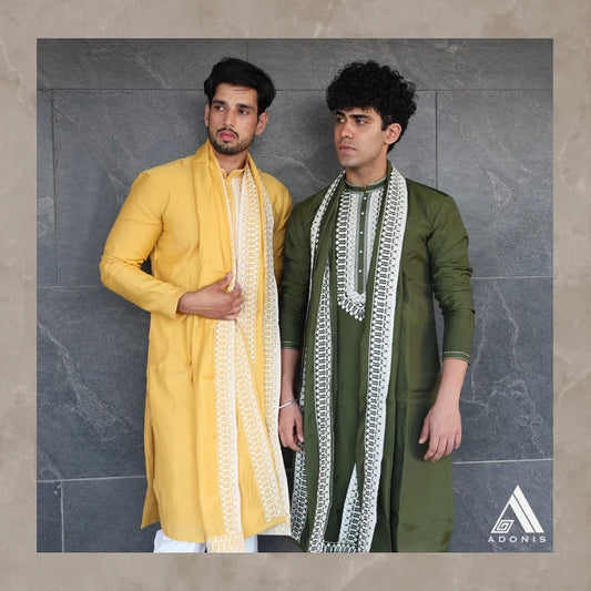 MEHNDI NECK WORK KURTA PAJAMA AND DUPATTA
