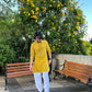 FAISU MUSTARD YELLOW  MIRROR EMBROIDERY KURTA AND PAJAMA