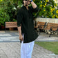 FAISU BLACK MIRROR EMBROIDERY KURTA AND PAJAMA