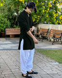 FAISU BLACK MIRROR EMBROIDERY KURTA AND PAJAMA
