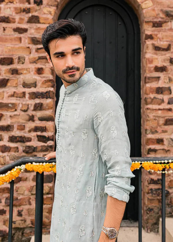 POWDER BLUE EMBRODARY WORK KURTA WITH PAJAMA SET