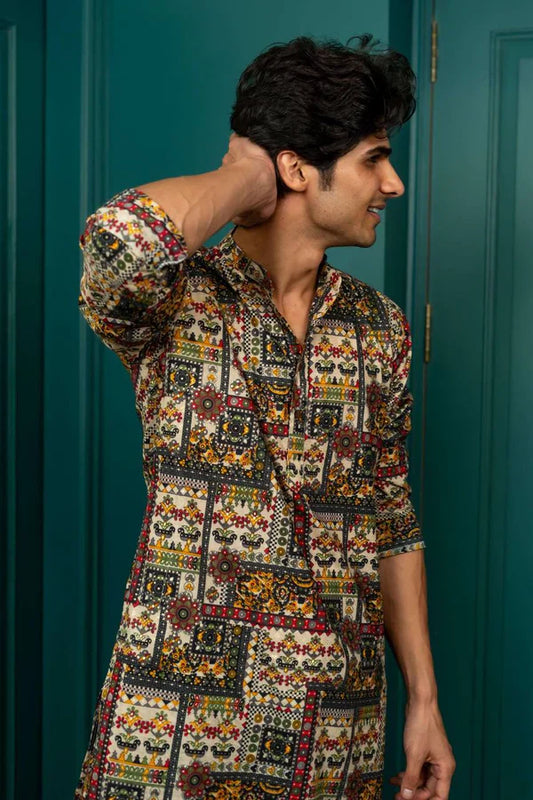 MIX PATOLA TYPE FLOWER PRINTED KURTA PAJAMA