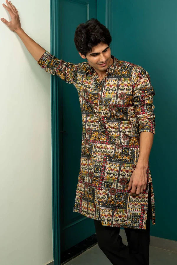 MIX PATOLA TYPE FLOWER PRINTED KURTA PAJAMA
