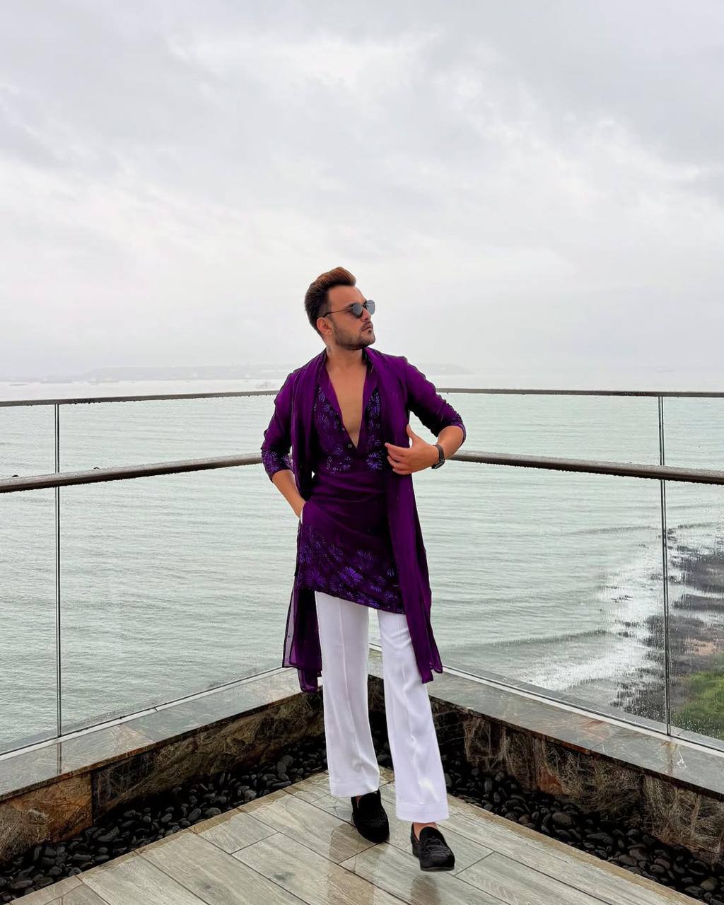 PURPLE EMBROIDERED WORK KURTA PAJAMA AND DUPATTA