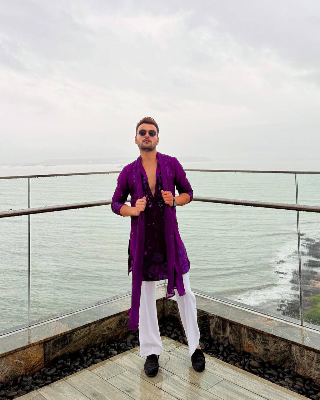 PURPLE EMBROIDERED WORK KURTA PAJAMA AND DUPATTA
