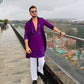 PURPLE EMBROIDERED WORK KURTA PAJAMA AND DUPATTA