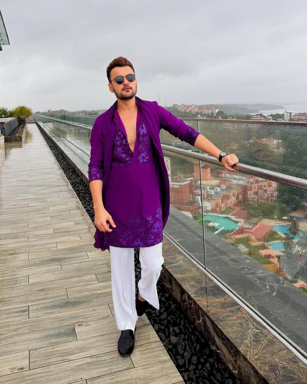 PURPLE EMBROIDERED WORK KURTA PAJAMA AND DUPATTA