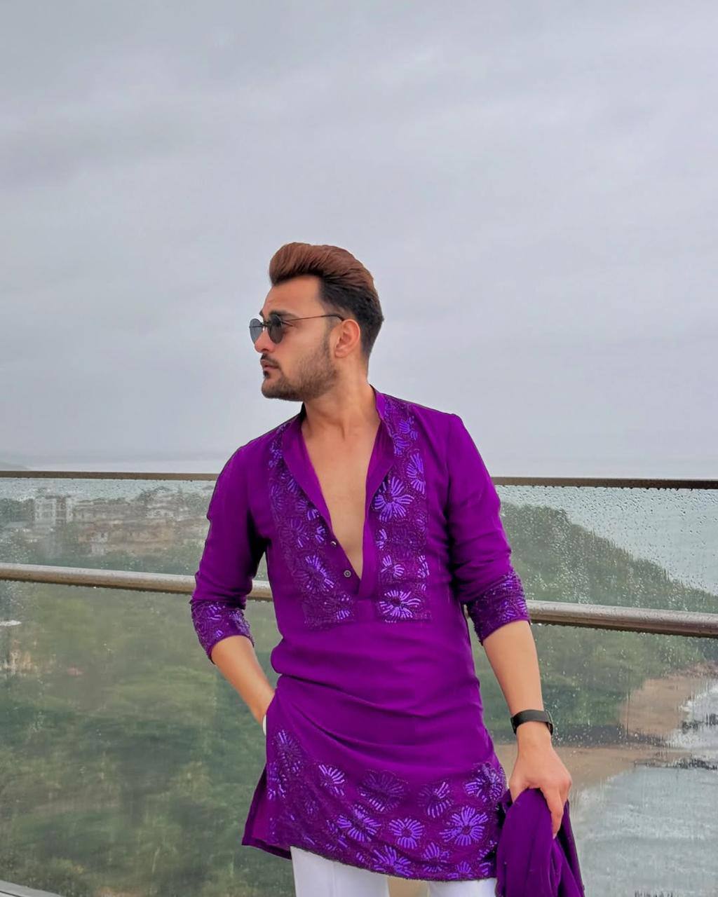 PURPLE EMBROIDERED WORK KURTA PAJAMA AND DUPATTA