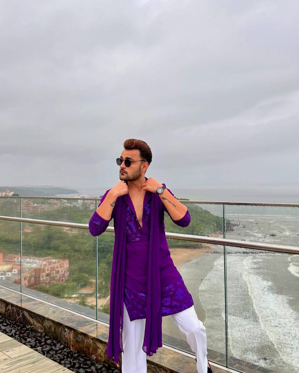 PURPLE EMBROIDERED WORK KURTA PAJAMA AND DUPATTA