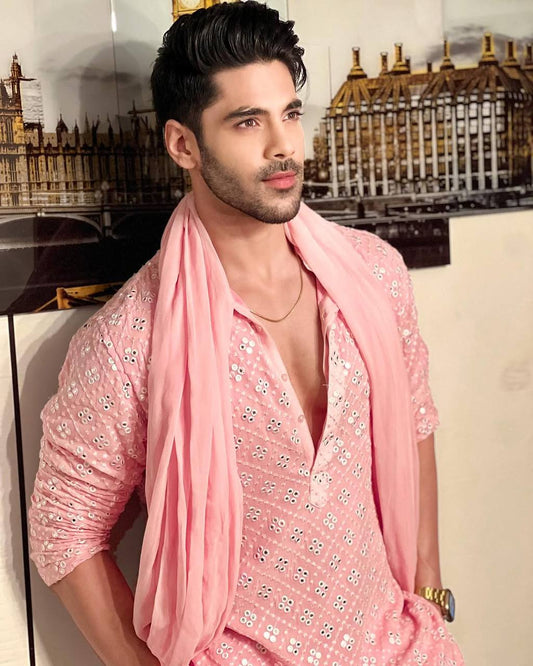 PINK MIRROR MEN'S DESIGENER KURTA WITH PAJAMA WITH DUPATTA