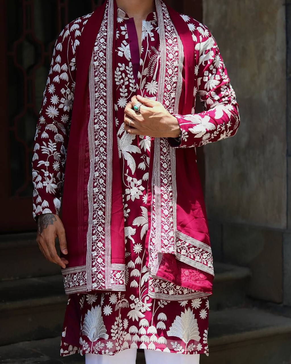 WINE KURTA WITH PANT WITH DUPATTA